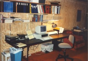 The beginning: Harrington Group’s first desk – in Jeff’s basement!
